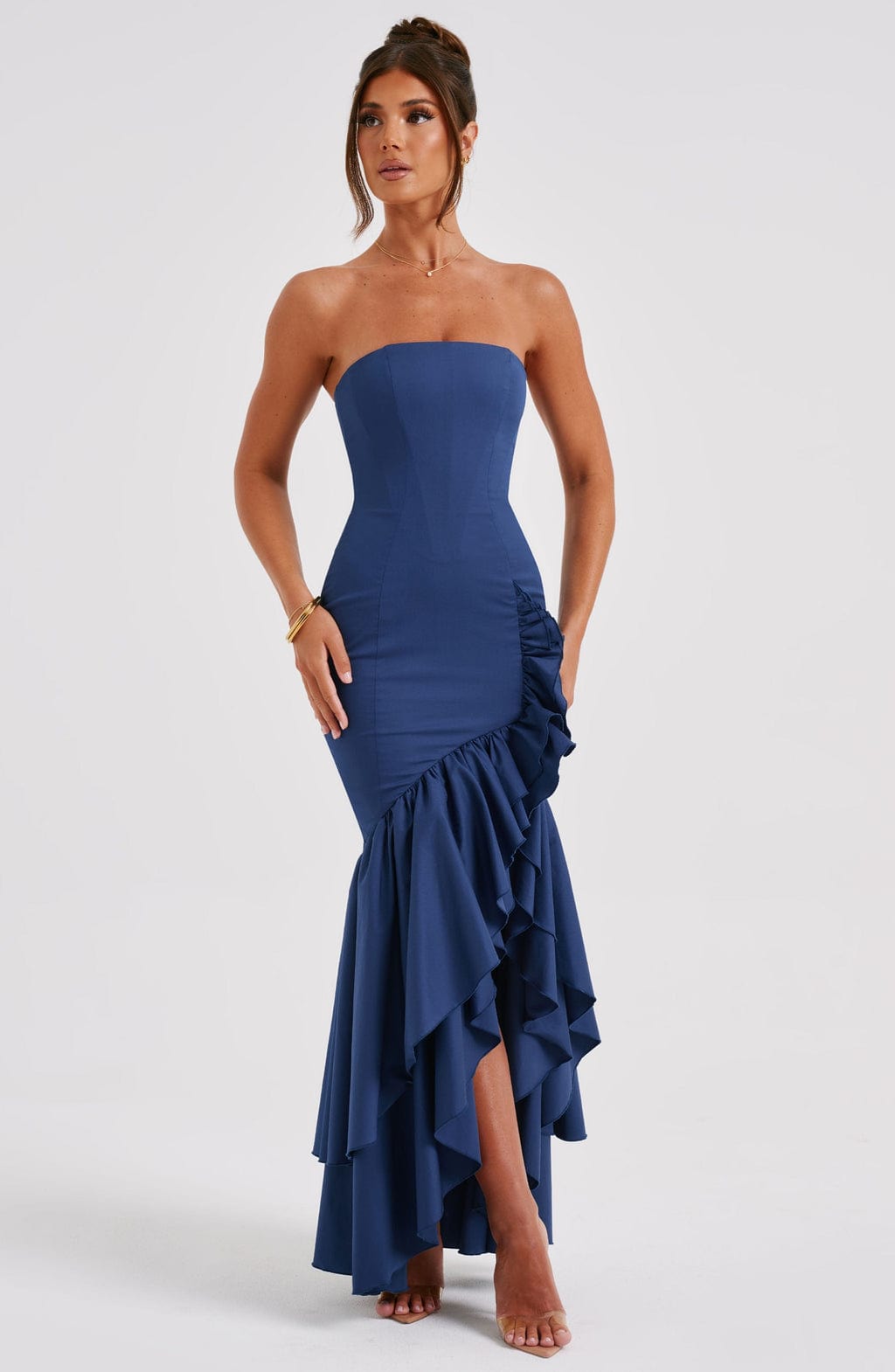 Angelina Maxi Dress Navy - Vestido Longo Angelina Azul Marinho, Sofisticação Atemporal e Elegância Exclusiva