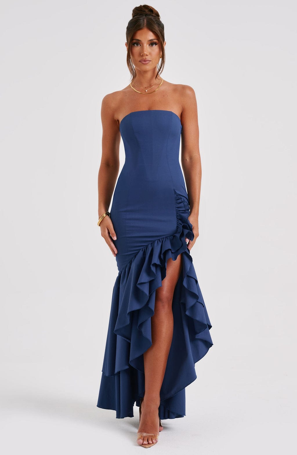 Angelina Maxi Dress Navy - Vestido Longo Angelina Azul Marinho, Sofisticação Atemporal e Elegância Exclusiva